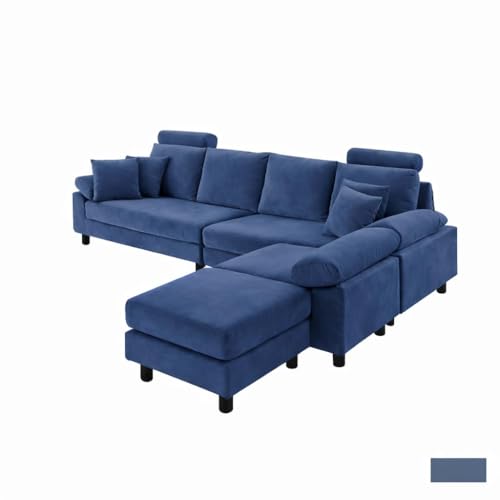 Image of Torque - Ferguson 6 Seater L Shape Sofa Set for Office (Blue) | Premium Fabric Interchangeable L Shape 6 Seater Sofa for Living Room Bedroom Furniture| 1 Years Warranty