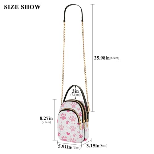 Single Shoulder Handbag Women Flower Chain Strap Phone Wallet Handbag Quilted Crossbody Clutch Zipper Tote Light Pink Paw Prints Hearts White3