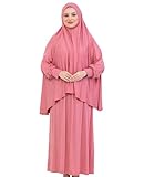 Prien Soft Prayer Dress For Women, Muslim Abaya Hijab Set, Long Turkish Cotton Praying Outfit, Islamic Clothes For Ramadan (Dusty Rose)