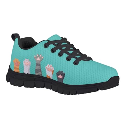 Suobstales Cat Paw Print Tennis Shoes for Girls Sneakers Walking Sports Shoes for Big Little Kids School Shoe Outdoor Walking Footwear, Green,Size 22