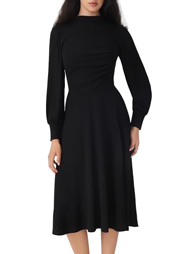 CIDER Womens Long Sleeve Wedding Guest Dresses Mock Neck Ruched Elegant Formal Midi Dresses4