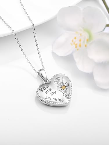 Dreamboat Personalized Heart Locket Necklace for Women 925 Sterling Silver Custom You Are My Sunshine Lockets Pendant That Holds Pictures Photo Keepsake Jewelry Anniversary Birthday Gifts2