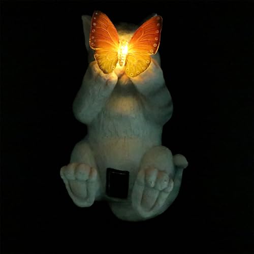 Figurine chat solaire Kisangel pour illuminer un coin de jardin sombre sans câbles