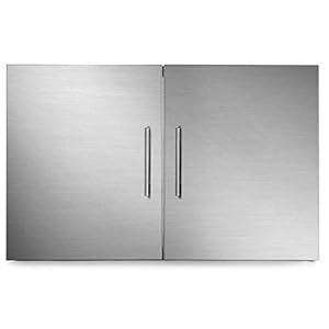 Mophorn Outdoor Kitchen Access 30″x 23″ Wall Construction Stainless Steel Flush Mount for BBQ Island, 30W x 23H, Double Door with Built-in Basket