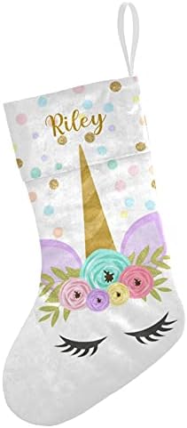 Yeshop Unicorn Floral Personalized Christmas Stockings with Name 1 Pc for Adult Kids Baby Pets, Custom Large Family Stockings for Girl Boy Christmas Xmas Holiday Decorations Gifts