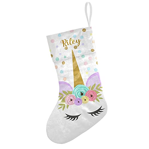 Yeshop Unicorn Floral Personalized Christmas Stockings With Name 1 Pc For Adult Kids Baby Pets, Custom Large Family Stockings For Girl Boy Christmas Xmas Holiday Decorations Gifts #TOP2