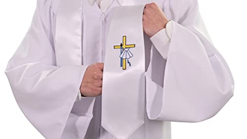 CLERKMANS Unisex White Baptismal Stole - Embroidered Baptismal Cross - Church Stole/Sash2
