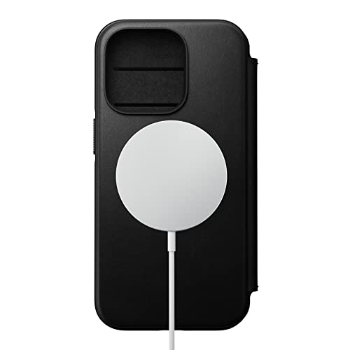 NOMAD Modern Leder Folio mit MagSafe kompatibel für iPhone 14 Pro, 6,1 Zoll, Schwarz
