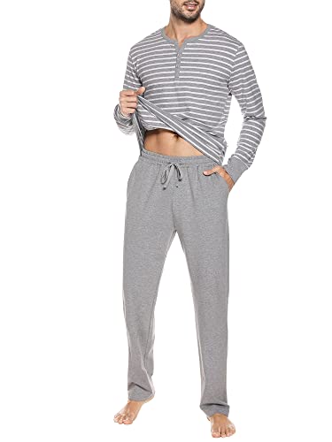 Pyjama en coton pour homme ensemble de nuit d'hiver à rayures - 2
