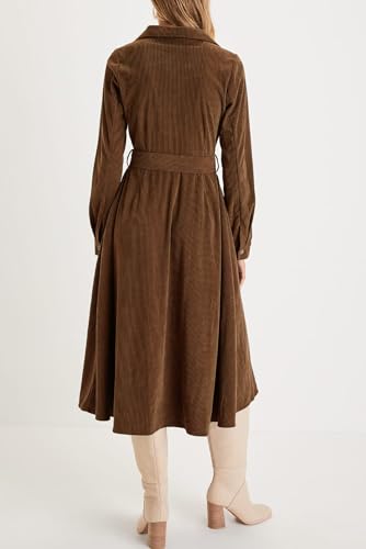 R.Vivimos Womens Fall Winter Corduroy Midi Dress Long Sleeve V Neck Button Down Belted Flowy Shirt Dress with Pockets3