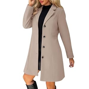 Dyhxuan Wollmantel Damen Lang Trenchcoat Elegant Revers Mantel Einfarbig Übergangsjacke Knielang Wintermantel Einreihiger A-Linie Wolljacke Herbst Winter