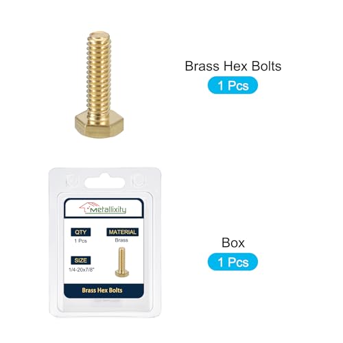 Image of METALLIXITY Hex Head Screw Bolt (1 /4-20x7 /8) 1Pcs, Brass Fully Threaded Solid Brass Hex Bolts Machine Screws - for Machinery Repair