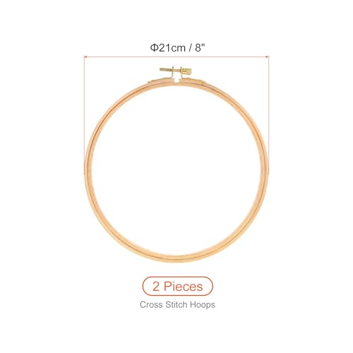 Image of PATIKIL 2 Pieces 8 Inch Embroidery Hoops Round Adjustable Beach Wood Circle Cross Stitch Hoop Ring Bulk for Embroidery Art Craft Handy Sewing Decoration
