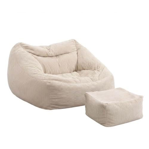 Home Deluxe - Sitzsack Cozy mit Hocker - Stoff: Samt Cord, Farbe: Beige - Maße: 100 x 88 x 80 cm, inkl. Füllung I Sitzmöbel Bean Bag Sitzsäcke
