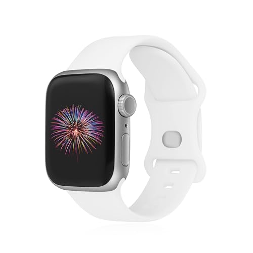 Image of Sport Bands Compatible with Apple Watch Band 38mm /40mm /41mm /42mm /44mm /45mm /49mm Women Men,Soft Silicone Strap compatible with iWatch Ultra2 /Ultra Series10 /9 /8 /7 /6 /5 /4 /3 /2 /1 /SE White
