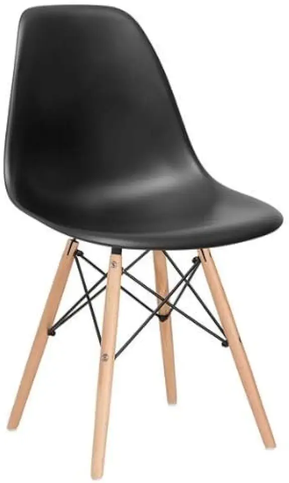 Cadeira Charles Eames Eiffel Dsw Em Polipropileno Com Pés De Madeira Clara Versátil E Elegante Sala De Jantar Cozinha Bar, Preto