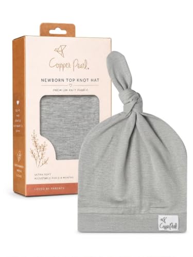 Copper Pearl Baby Beanie Hat Top Knot Stretchy Soft Stone