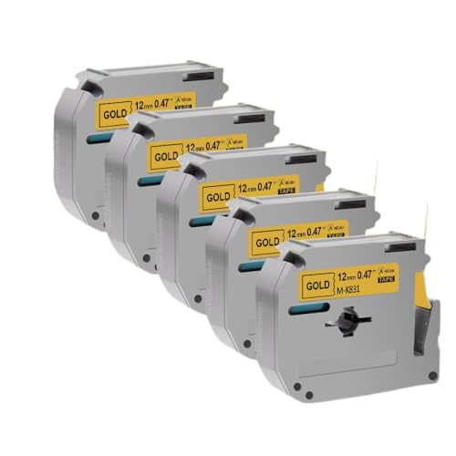 5PK M231�݊����x���e�[�v�J�[�g���b�W12mm for PT70 PT80���x�����[�J�[��MK231 MK221 MK-231 MK-221���f���œ��삵�܂�(5PK Black on Gold)