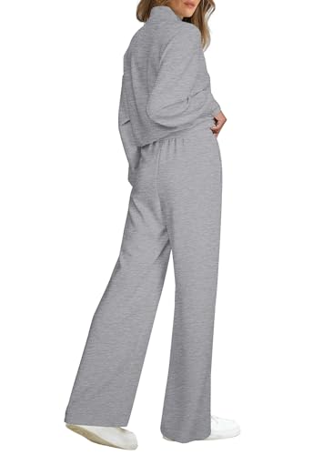 WIHOLL Airport Outfits for Women 2 Piece Sets Long Sleeve Tracksuit Set Matching Sets Women Clothing Light Gray L