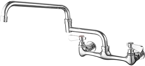 BWE Commercial Kitchen Sink Faucet with Swivel Spout 2 Dual Handles Wall Mount Faucet for Kitchen Sink Utility Laundry Restaurant Chrome Solid Brass Construction Mixer Tap