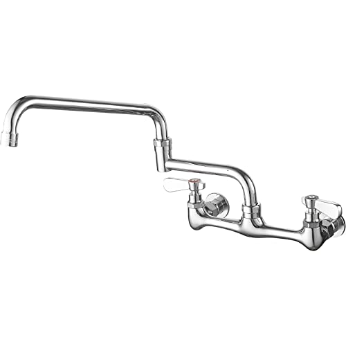 Bwe Commercial Kitchen Sink Faucet With Swivel Spout 2 Dual Handles Wall Mount Faucet For Kitchen Sink Utility Laundry Restaurant Chrome Solid Brass Construction Mixer Tap #TOP6