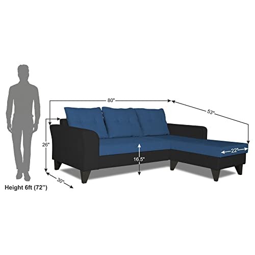 Image of Adorn India Maddox L Shape 4 Seater Sofa Set Tufted Two Tone RHS (Blue & Black) (3 Year Warranty)