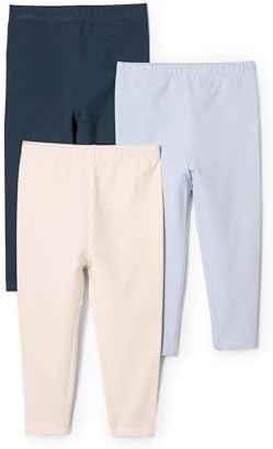 Amazon Essentials x Sofia Grainge Baby Girls' Legging, Pack of 3, Dark Navy/Ivory/Light Blue, 6-9 Months