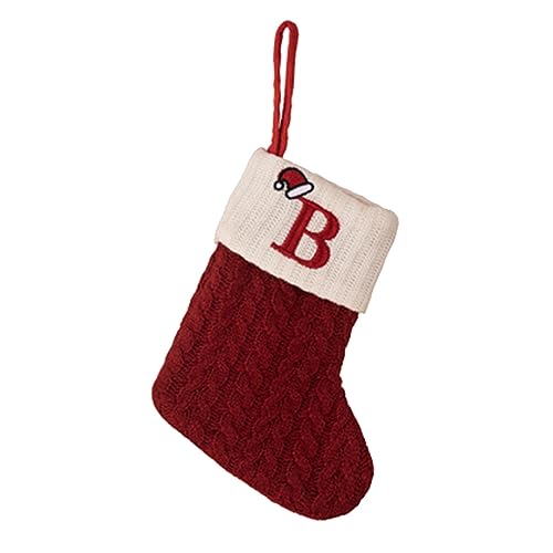 Accesorios de decoración navideña, calcetines navideños de punto rojo, colgantes de árbol de Navidad, calcetines de lana bordados con motivos retóricos (B, talla única)