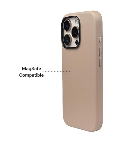 Image of Mag Noble Series Case for iPhone 16 Pro Max Compatible with MagSafe Wireless Charging | Premium Leather Texture | Shockproof Slim Protective Cover | Desert Titanium Edition