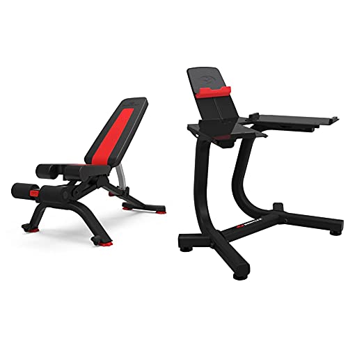 Banc de musculation réglable et de rangement Bowflex 5.1S & Station de support multimédia SelectTech pour haltères 552i, 1090i et 560., mixte adulte, Noir/Gris/Rouge, Taille unique Cover