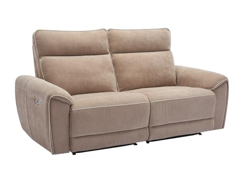 Vente-unique-Sofá de 3 plazas reclinable elÈctrico de Tela Color Topo DJARALO