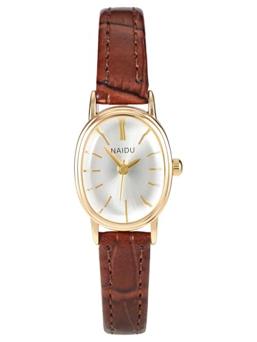 JSDDE Montre Quartz Femme Fine avec Petite Cadran Métal Ovale Blanc Simple Montre Habillée en Bracelet Cuir Texturé Ajustable Fille Élégant Watch...