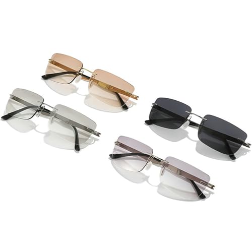 helena Trendy Rimless Sunglasses for Men Women Fashion Rectangle Sun Glasses Retro Shades Summer Traveling Eyewear UV4003