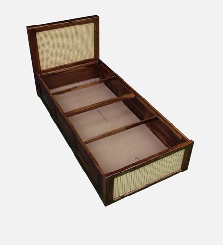 Image of Solid Sheesham Wood Jaipori Single Bed with Box Storage | Wooden Single Bed Cot Palang Furniture for Bedroom Living Room Home and Hotel (Provincial Teak Finish)
