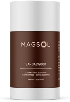 MAGSOL Magnesium Deodorant for Men, Aluminum Free, Baking Soda Free Natural Deodorant for Sensitive Skin, Long Lasting Odor Protection with Sweet Almond Oil, Sandalwood 2.6 oz