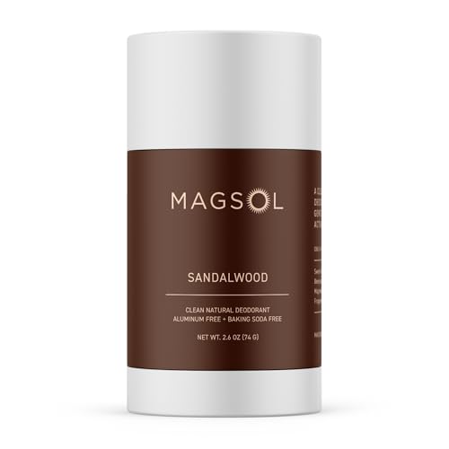 MAGSOL Magnesium Deodorant for Men, Aluminum Free, Baking Soda Free Natural Deodorant for Sensitive Skin, Long Lasting Odor Protection with Sweet Almond Oil, Sandalwood 2.6 oz