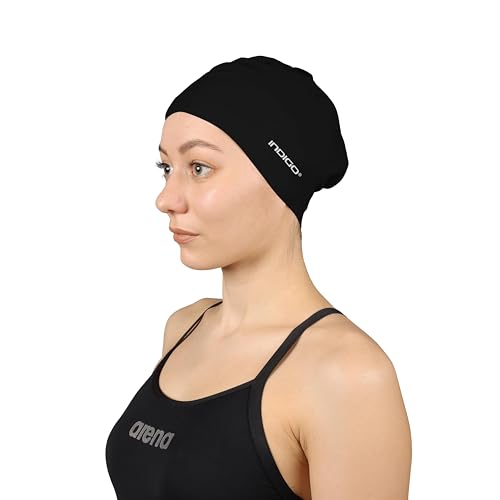 DRUNA Gorro de Natación Silicona para Cabellos Largos, Silicone Cap, Gorro para Piscina, Swimming Cap (Negro)