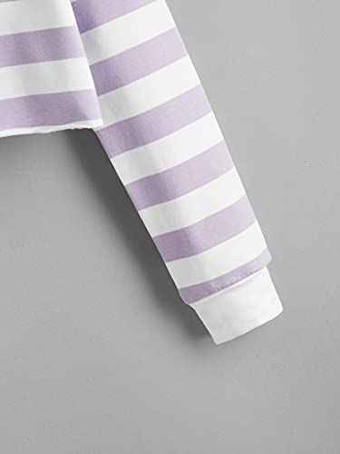 Image of Floerns Girls Striped Print Long Sleeve Half Button Collar Crop Tops