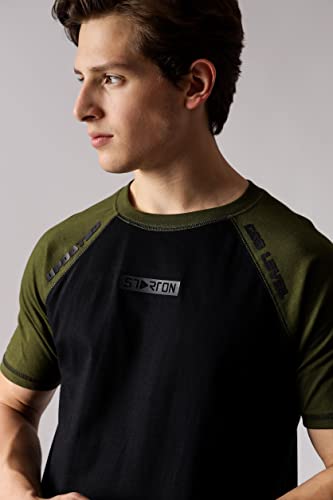 Image of Men's Round Neck Combed Cotton Black Olive 3D Print Raglan Half Sleeve T-Shirts for Men (STM-009)
