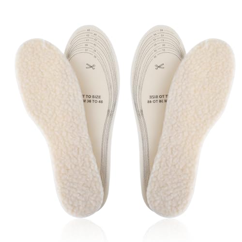 2 Pairs Wool Shoe Insoles for Women Men, Thick Warm Inner Soles for Shoes, Imitation Wool Insoles Cold Weather Boot Insoles Winter Fluffy Shoes Insert, Can Cut to Size for Unisex