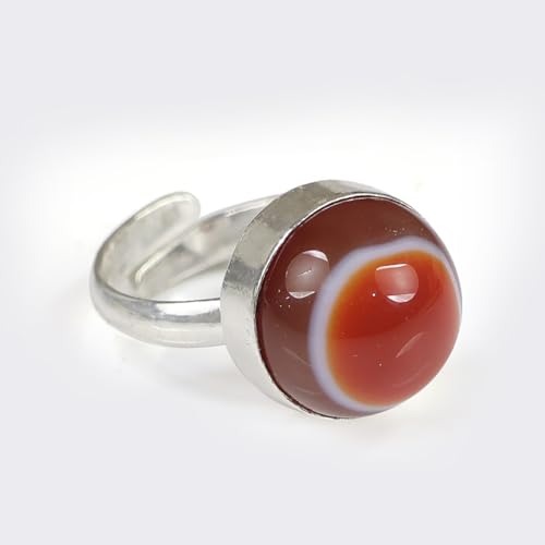 Image of Reiki Crystal Products Certified Red Botswana Agate Sulemani Hakik Ring Natural Crystal Adjustable Gemstone Ring for Unisex