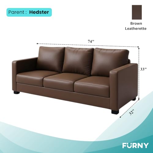 Image of FURNY Haster 3 Seater Leatherette Sofa (Brown) Premium Finish | Durable & Comfortable | Ideal for Living Room