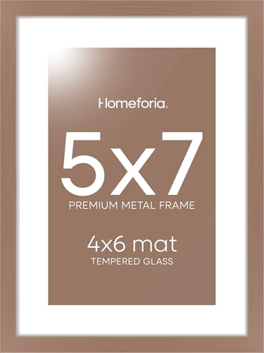 Image of Homeforia 5x7 Picture Frame Mocha, High End Metal 5 x 7 Mocha Frames with Mat 4 x 6 for Art, 5x7 Desk Frame Matted to 4x6 inch Photo, 5 by 7 Wall or Tabletop Frames, Tempered Glass, Wall Kit, Set of 2