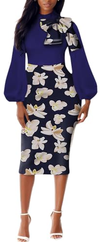Image of Sexy Long Sleeve Dress for Women Solid Color Bow Knot Turtleneck Formal Gown Midi Casual Church Dresses