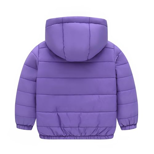 EnJoCho Boys Girls Middle Kids Hooded With Pockets Solid Color Short Cotton Jacket Ski Jacket Girls (Purple, 7-8 Years)2
