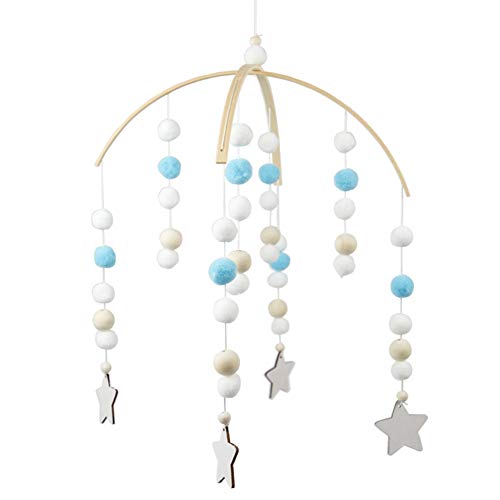 Cuna móvil de viento para bebé, madera móvil con bolas de fieltro, nubes, habitación de los niños, campanilla de cama colgante, nubes, móvil para bebé, niña, carillón de viento, juguete para bebé,