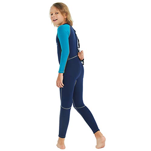 NATYFLY Neoprene Wetsuits for Kids Boys Girls Back Zipper One Piece Swimsuit UV Protection-Brand (Blue-2MM-Long Sleeve, L-for Height 47"-52") - Thumbnail 5