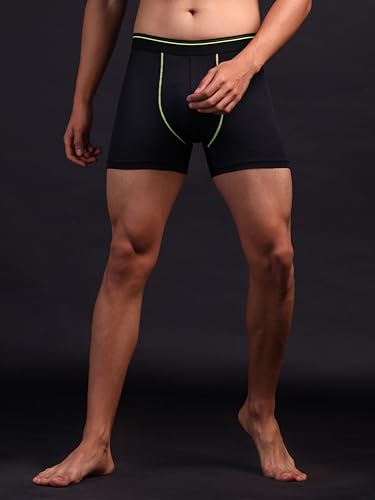 Image of TECHNOSPORT Men's Colorblock Trunks Underwear with ElastoLITE 4 Way Stretch Lightweight Breathable Moisture Wicking Soft Anti Odour Anti Microbial UPF 50+ Comfort Fit Boxer Briefs Innerwear for Men