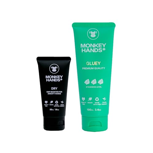 Combo Monkeyhands Grip Booster Dry assorbe il sudore + Super Strong Gel Grip Gluey per potenziare la presa. Perfetto per Pole Dance, Calisthenics, Parkour e altre attività in cui serve una presa forte