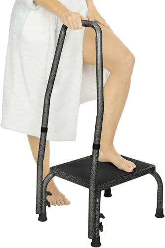 Vive Step Stool with Handle for Elderly - Bariatric Metal Heavy Duty Step Stool, Step Stool for Bedside for Adults - Up to 300 Pounds -Stool with Handle for Handicap - Lightweight Bath